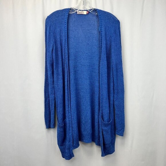 So Womens Blue Knitted Long Sleeve Open Front Cardigan Sweater Size Medium - Picture 1 of 10